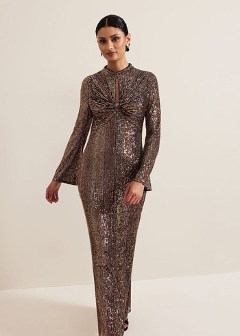 Phase Eight Renila Sequin Long Sleeved Dress Multicolor Australia | KN7524398